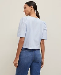Ann Taylor Striped Triple Tie Blouse Size Large Light Blue Women's