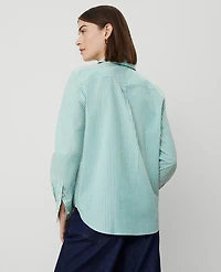 Ann Taylor Striped Relaxed Perfect Shirt Green Women's