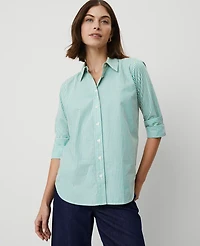 Ann Taylor Striped Relaxed Perfect Shirt Green Women's