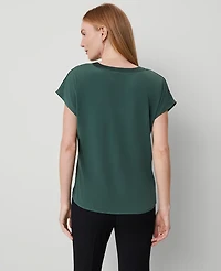 Ann Taylor Petite Mixed Media Pleat Front Top Size Small Dried Cilantro Women's
