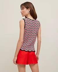 Ann Taylor Striped Crochet Sweater Shell Top Red/Black Multi Women's