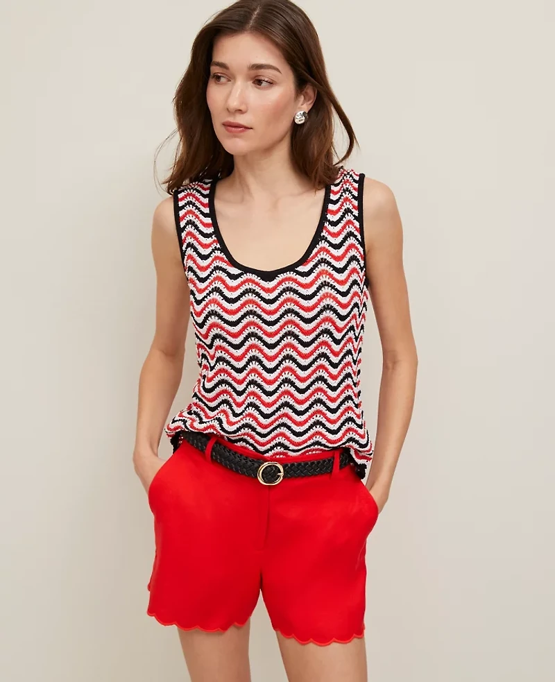 Ann Taylor Striped Crochet Sweater Shell Top Red/Black Multi Women's