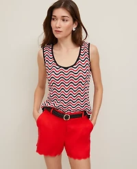 Ann Taylor Striped Crochet Sweater Shell Top Red/Black Multi Women's