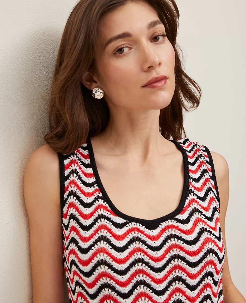 Ann Taylor Striped Crochet Sweater Shell Top Red/Black Multi Women's