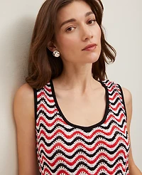 Ann Taylor Striped Crochet Sweater Shell Top Red/Black Multi Women's