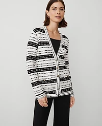 Ann Taylor Petite Striped Tweed Sweater Jacket White/Black Multi Women's