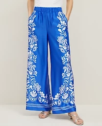 Ann Taylor The Easy Palazzo Pant Paisley Satin Power Blue Women's