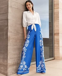 Ann Taylor The Easy Palazzo Pant in Paisley Satin Size 6 Power Blue Women's