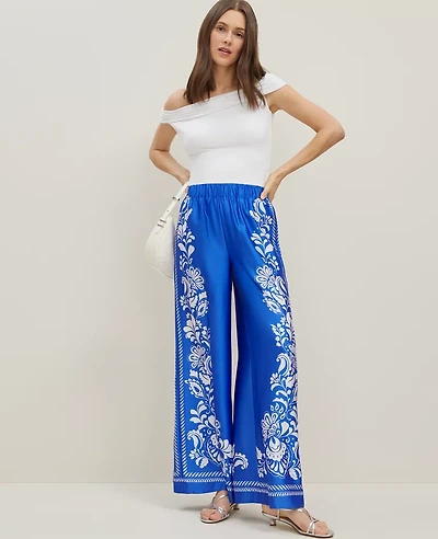 Ann Taylor The Easy Palazzo Pant in Paisley Satin Size 6 Power Blue Women's