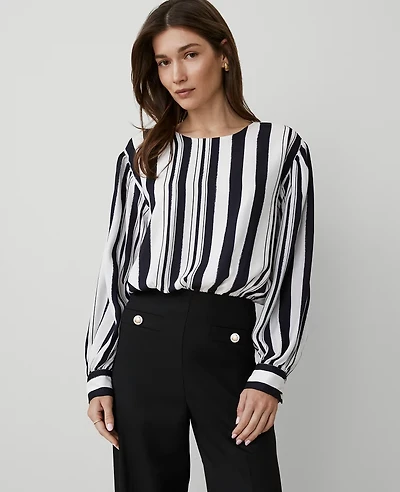 Ann Taylor Petite Shirred Bubble Top Size Medium Night Sky Women's