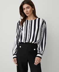 Ann Taylor Petite Shirred Bubble Top Size Medium Night Sky Women's