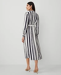 Ann Taylor Petite Striped Maxi Flare Dress Size 10 Night Sky Women's