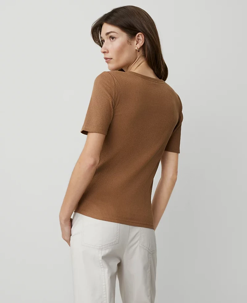 Ann Taylor Petite Weekend Collection Ribbed Henley Top 2XS Women's