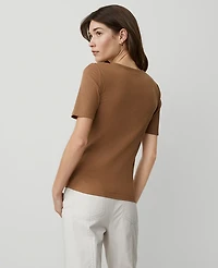 Ann Taylor Petite Weekend Collection Ribbed Henley Top 2XS Women's