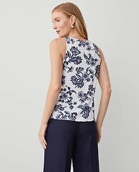 Ann Taylor Petite Toile Mixed Media V-Neck Shell Top Night Sky Women's