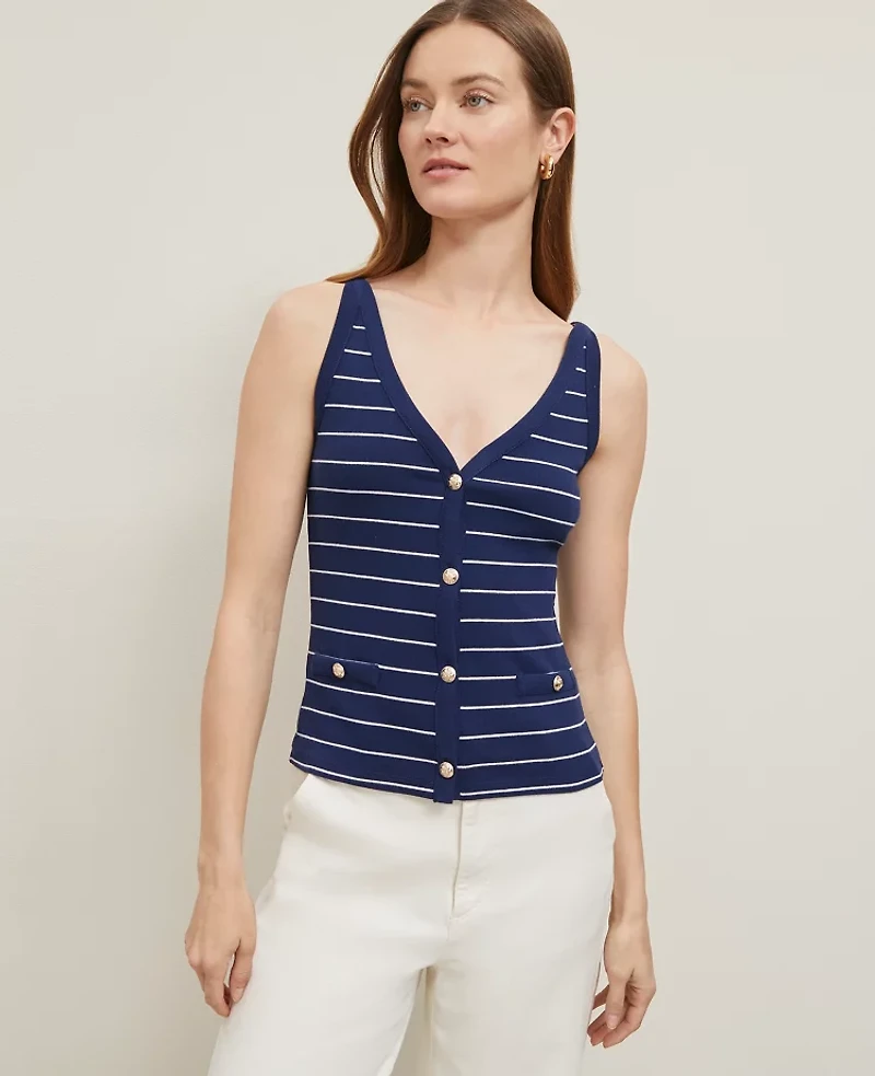 Ann Taylor Striped Button Tank Top Women's