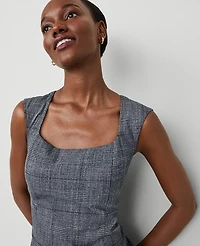 Ann Taylor The Petite Square Neck Sheath Dress in Plaid Size 00 Navy/White Combo Women's