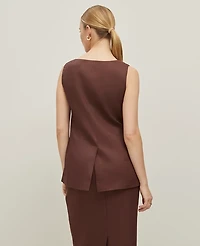 Ann Taylor The Long Crew Neck Vest in Linen Blend Size 6 Rich Walnut Women's