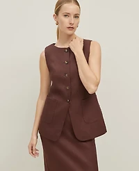 Ann Taylor The Long Crew Neck Vest in Linen Blend Size 6 Rich Walnut Women's