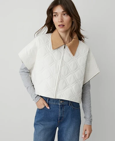 Ann Taylor Weekend Collection Quilted Cropped Poncho Size M/L Tahini Women's