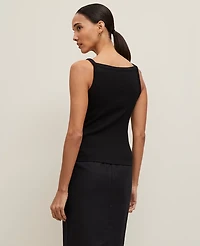 Ann Taylor Button V-Neck Tank Top Black Women's