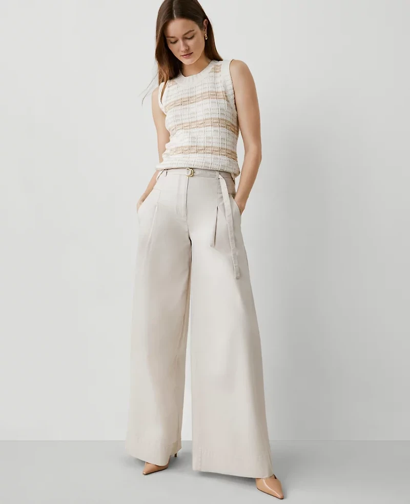 Ann Taylor The Petite Statement Wide-Leg Pant Tahini Women's
