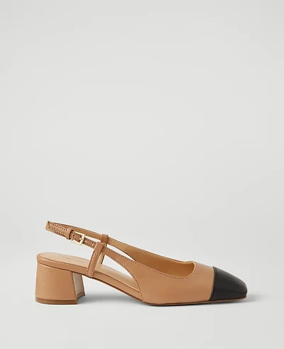 Ann Taylor Leather Cap Toe Block Heel Pumps Size 9 Desert Sand Women's