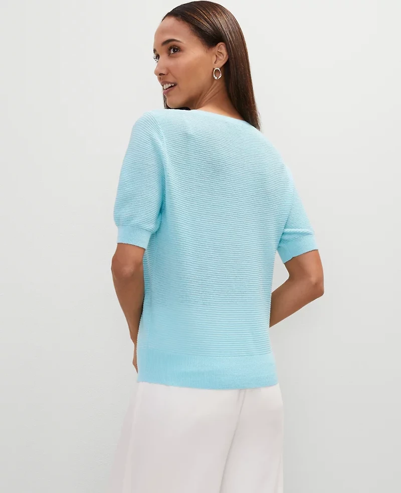 Ann Taylor Linen Blend Crew Neck Sweater Size Medium Gulf Stream Blue Women's