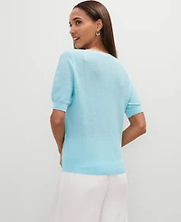 Ann Taylor Linen Blend Crew Neck Sweater Size Medium Gulf Stream Blue Women's