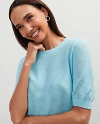 Ann Taylor Linen Blend Crew Neck Sweater Size Medium Gulf Stream Blue Women's