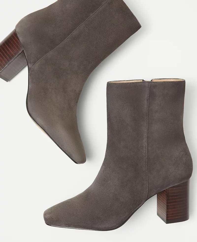 Ann Taylor High Block Heel Suede Booties 11 Women's
