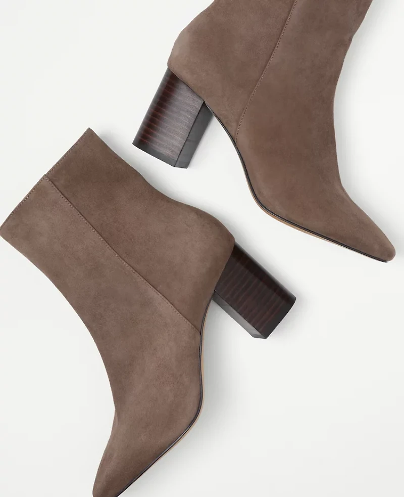 Ann Taylor High Block Heel Suede Booties Size 11 Pine Bark Women's