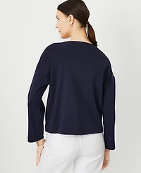 Ann Taylor Split Neck Shoulder Button Popover Top Size XS Night Sky Women's