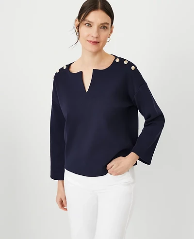 Ann Taylor Split Neck Shoulder Button Popover Top Night Sky Women's