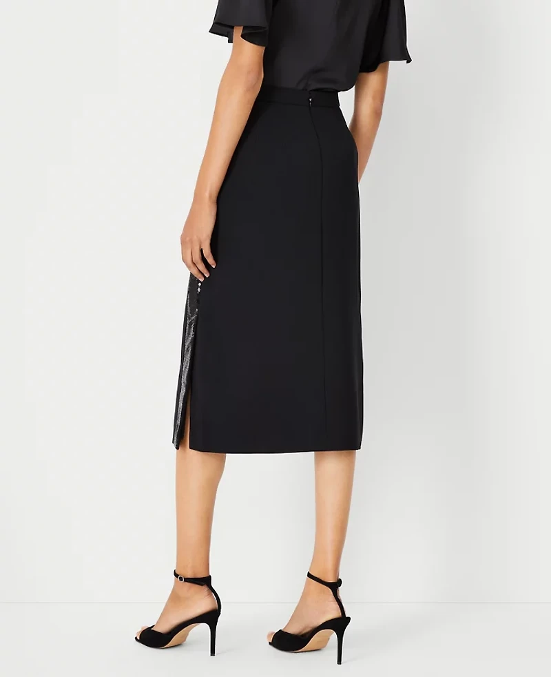 Ann Taylor Petite Sequin Paneled Side Slit Midi Skirt Size 00 Black Women's