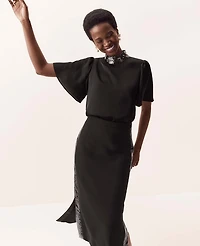 Ann Taylor Petite Sequin Paneled Side Slit Midi Skirt Size 00 Black Women's
