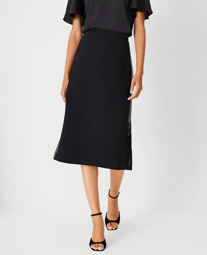 Ann Taylor Petite Sequin Paneled Side Slit Midi Skirt Size 00 Black Women's