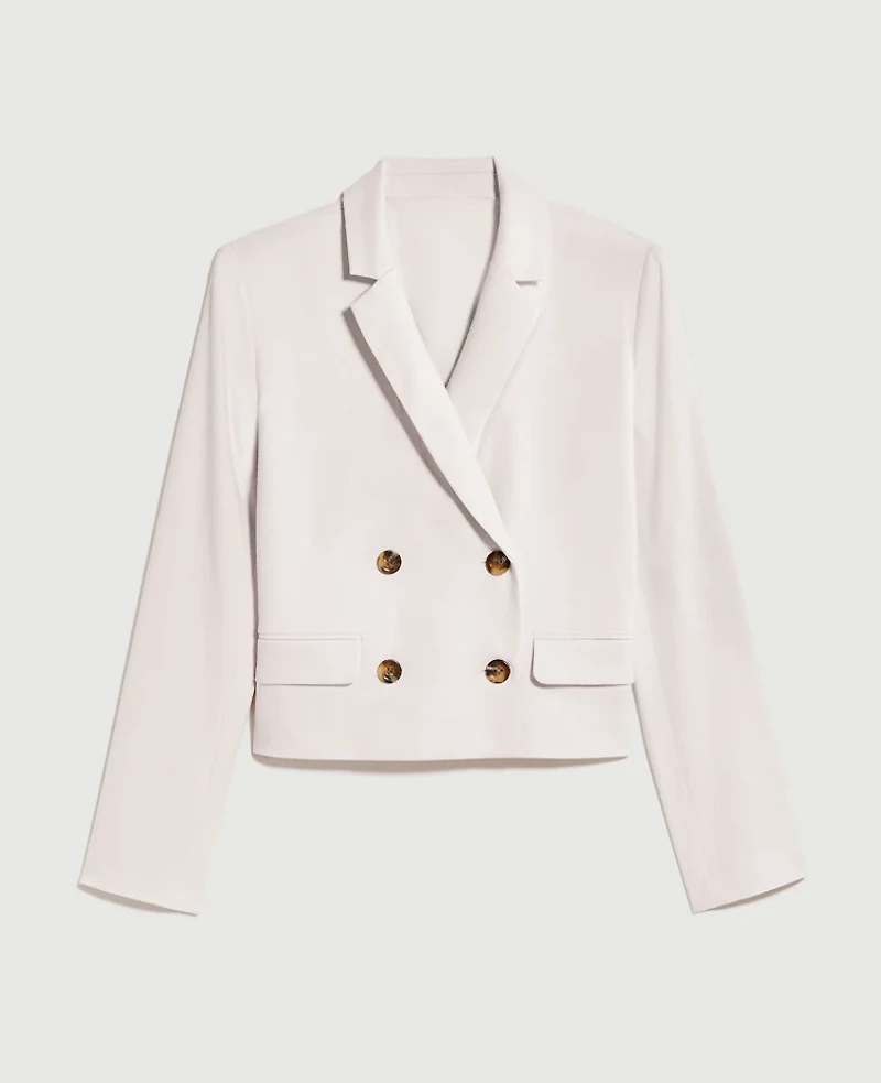Ann Taylor The Cropped Double Breasted Blazer Textured Stretch Bleached Almond Women's