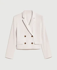Ann Taylor The Cropped Double Breasted Blazer Textured Stretch Bleached Almond Women's