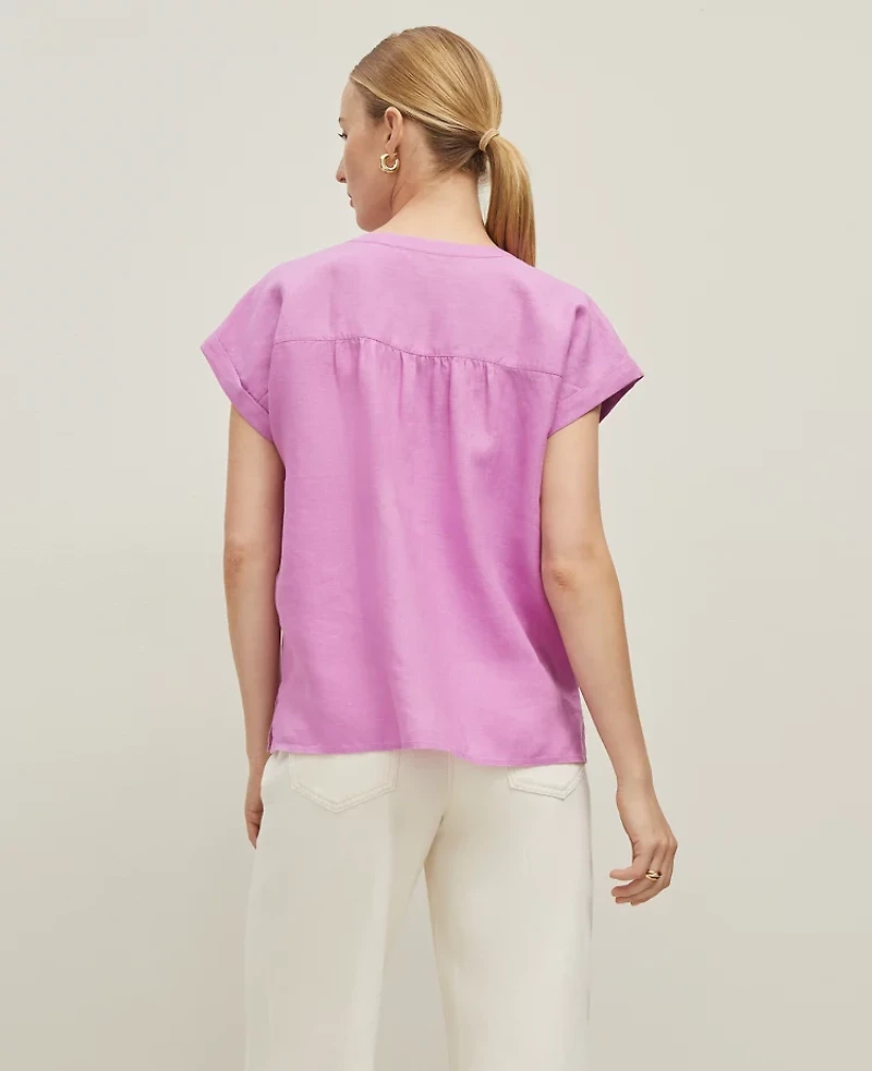 Ann Taylor Linen Cutout Framed Popover Top Women's