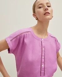 Ann Taylor Linen Cutout Framed Popover Top Women's
