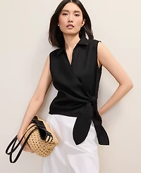 Ann Taylor Tie Waist Blouse Linen Women's