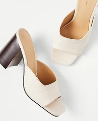 Ann Taylor Embossed Leather High Block Heel Mule Sandals Pearl Shadow Women's