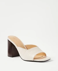 Ann Taylor Embossed Leather High Block Heel Mule Sandals Pearl Shadow Women's