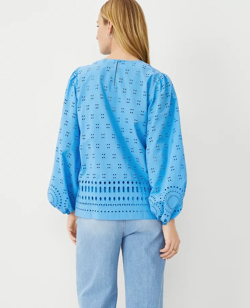 Ann Taylor Eyelet Tunic Size XS Cerulean Blue Women's