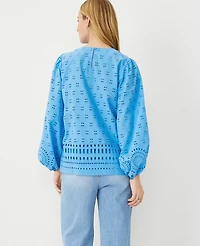 Ann Taylor Eyelet Tunic Size XS Cerulean Blue Women's