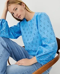 Ann Taylor Eyelet Tunic Size XS Cerulean Blue Women's