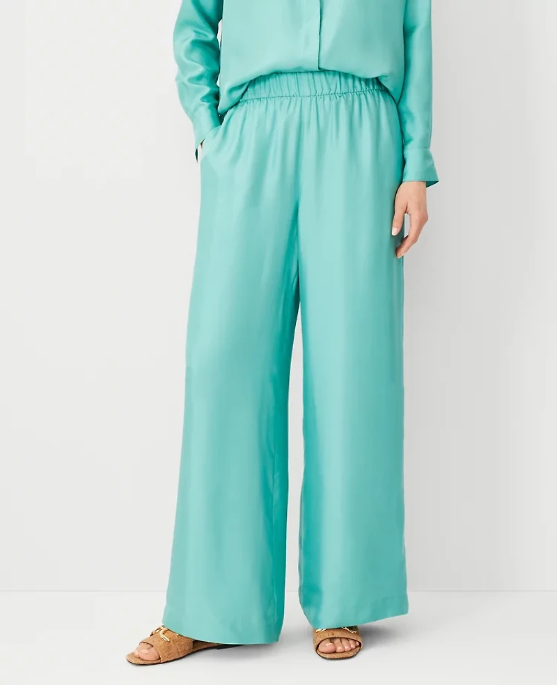 Ann Taylor Studio Collection Easy Palazzo Pants Silk Twill Green Porcelain Women's