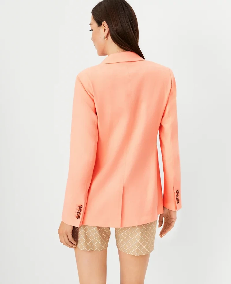 Ann Taylor Longer Tailored Double Breasted Blazer in Linen Blend Size 2 Vivid Apricot Women's