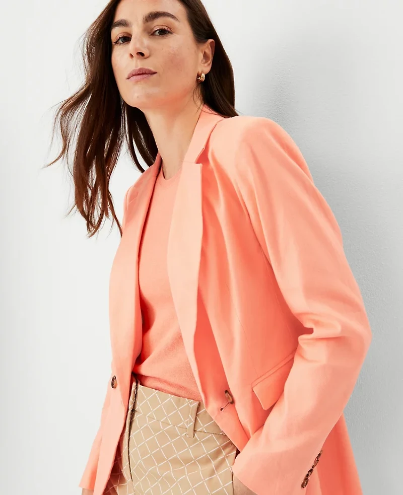 Ann Taylor Longer Tailored Double Breasted Blazer in Linen Blend Size 2 Vivid Apricot Women's